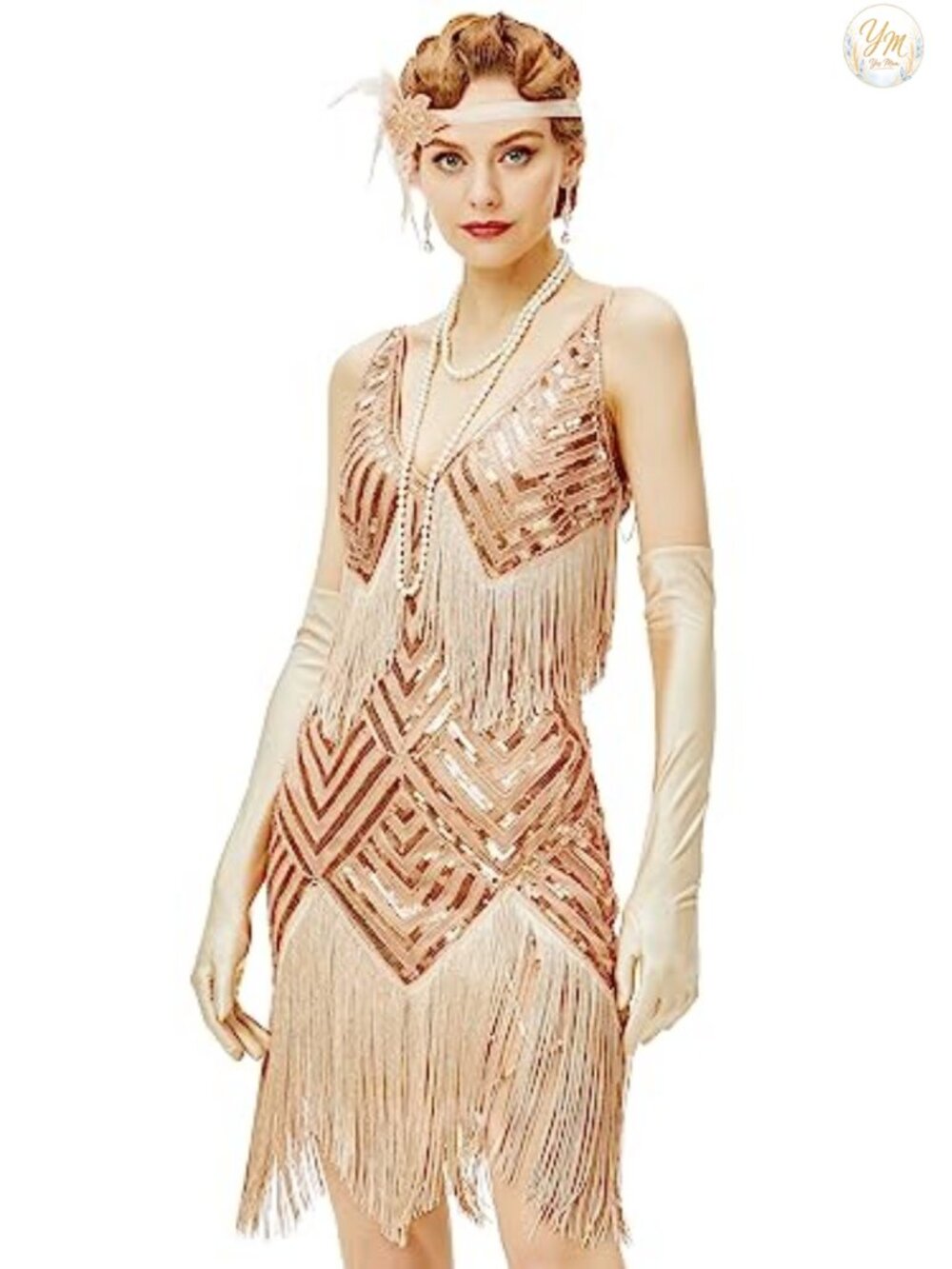 1920s Flapper Dress Sequin Fringe V-Neck Slip Dress Gatsby Party